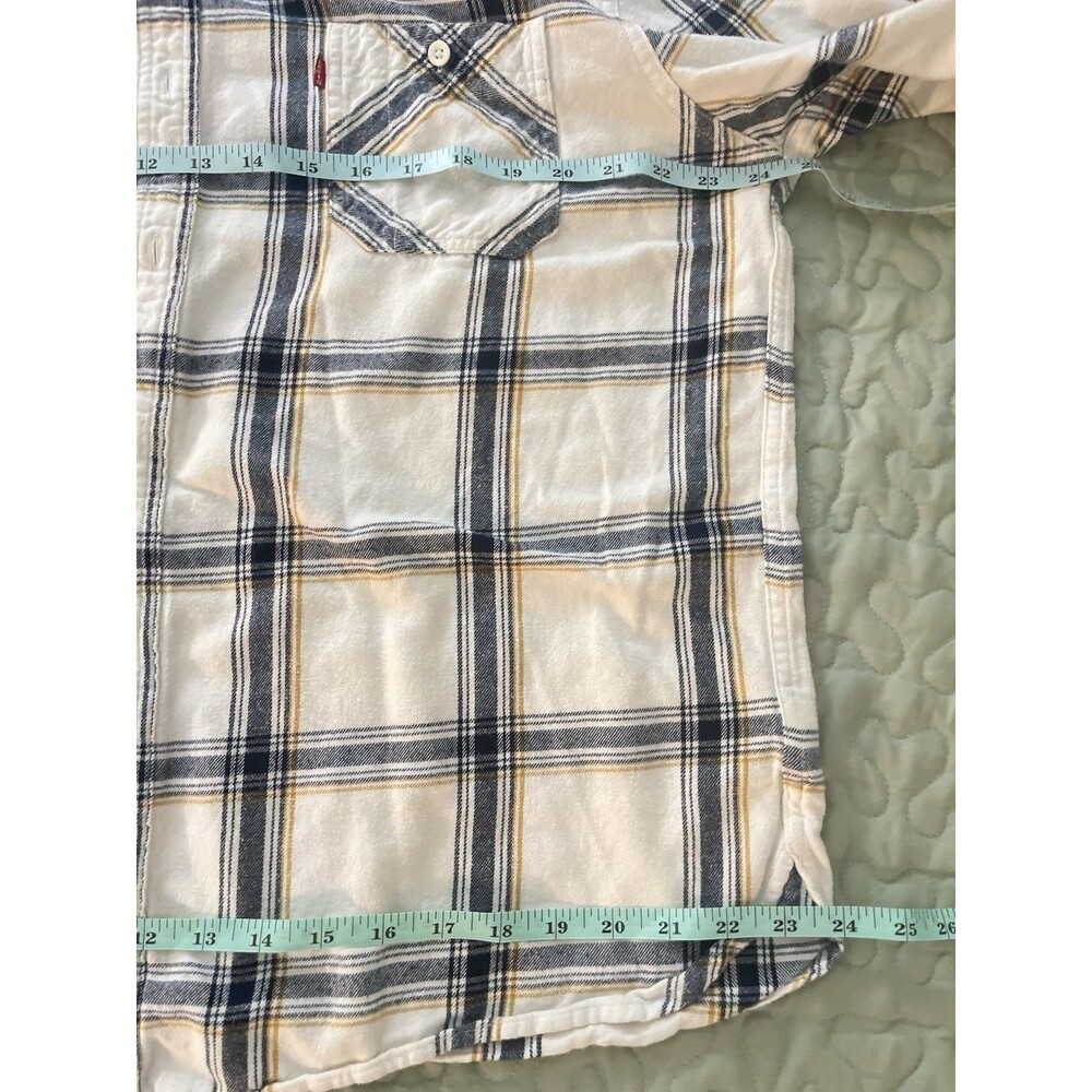 Levi’s Mens XXL Flannel Shirt White Blue Yellow Plaid Button Up Long Sleeve - Picture 5 of 16